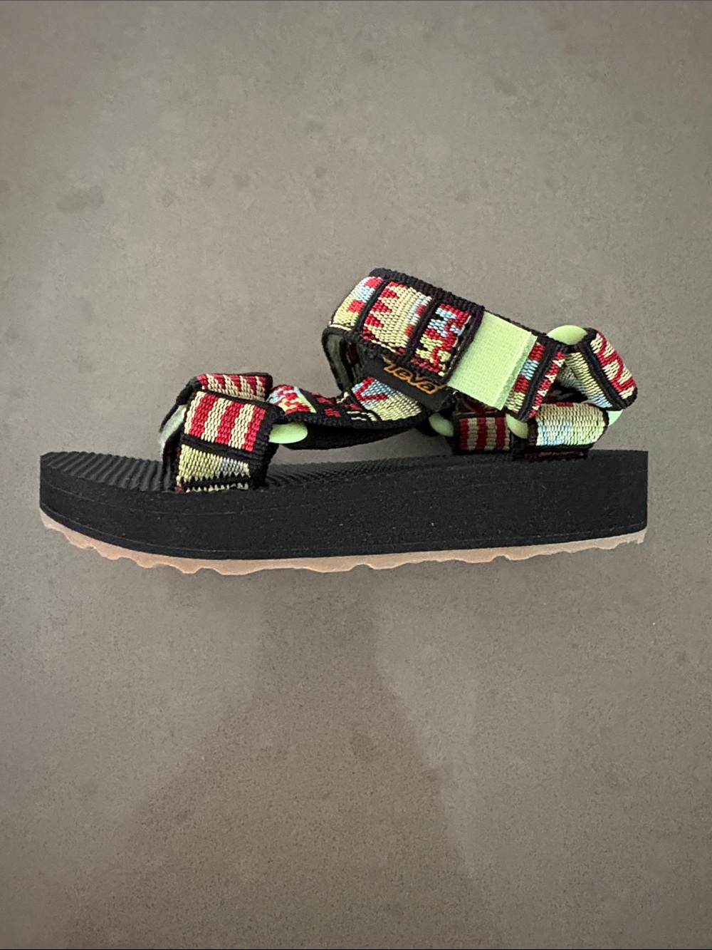 Teva Kids Black Sandal with Neon Green & Multicolor Patterned Straps - Picture 3 of 6